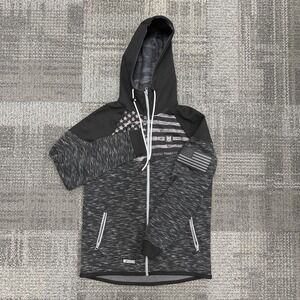 Freedom Industries American Flag Hoodie Jacket Men Sz Med Black Gray Full Zip